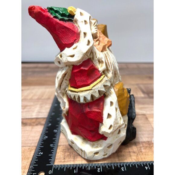 Hand-Carved Wooden Santa Claus Figurine Festive Red & White - Picture 4 of 4